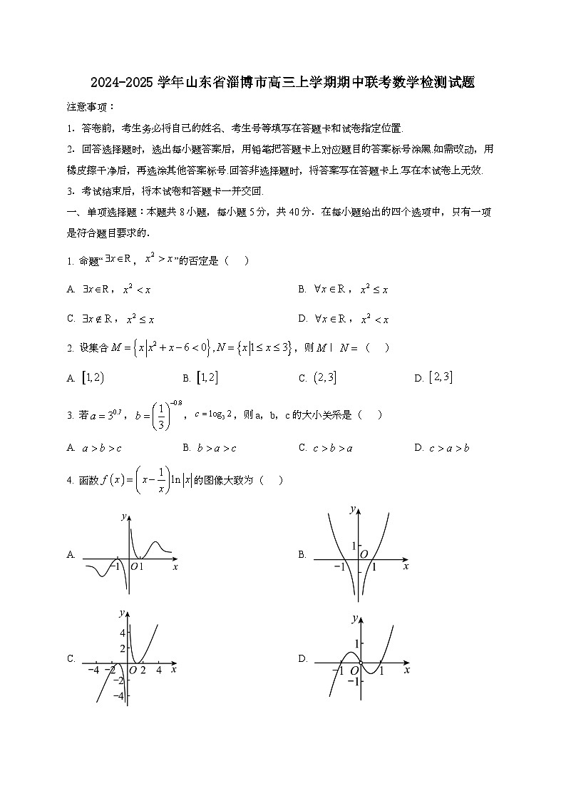 2024~2025学年山东省淄博市高三上学期期中联考数学试卷第1页