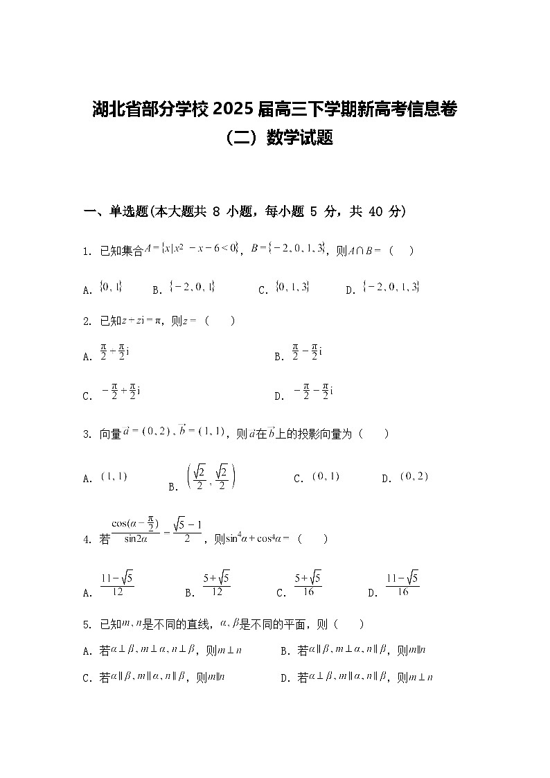 湖北省部分学校2025届高三下学期新高考信息卷（二）数学试题（含答案解析）第1页