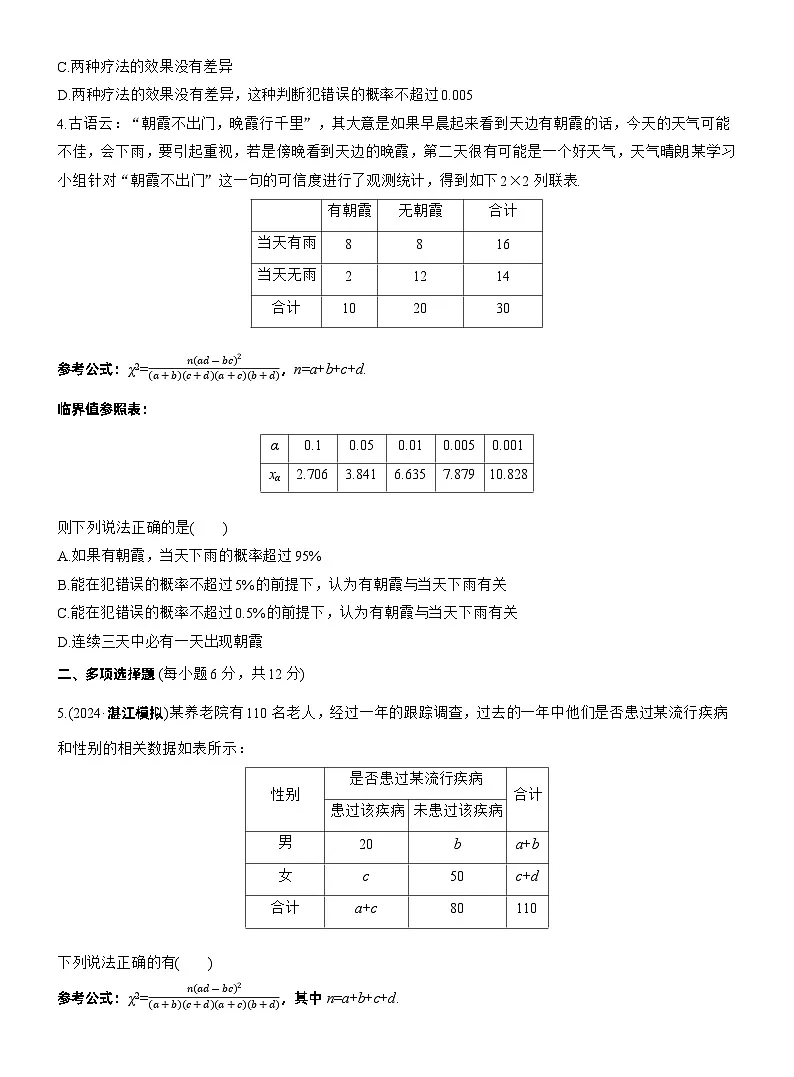 2026届高三数学一轮复习练习试题（基础版）第九章9.4列联表与独立性检验（Word版附答案）第2页