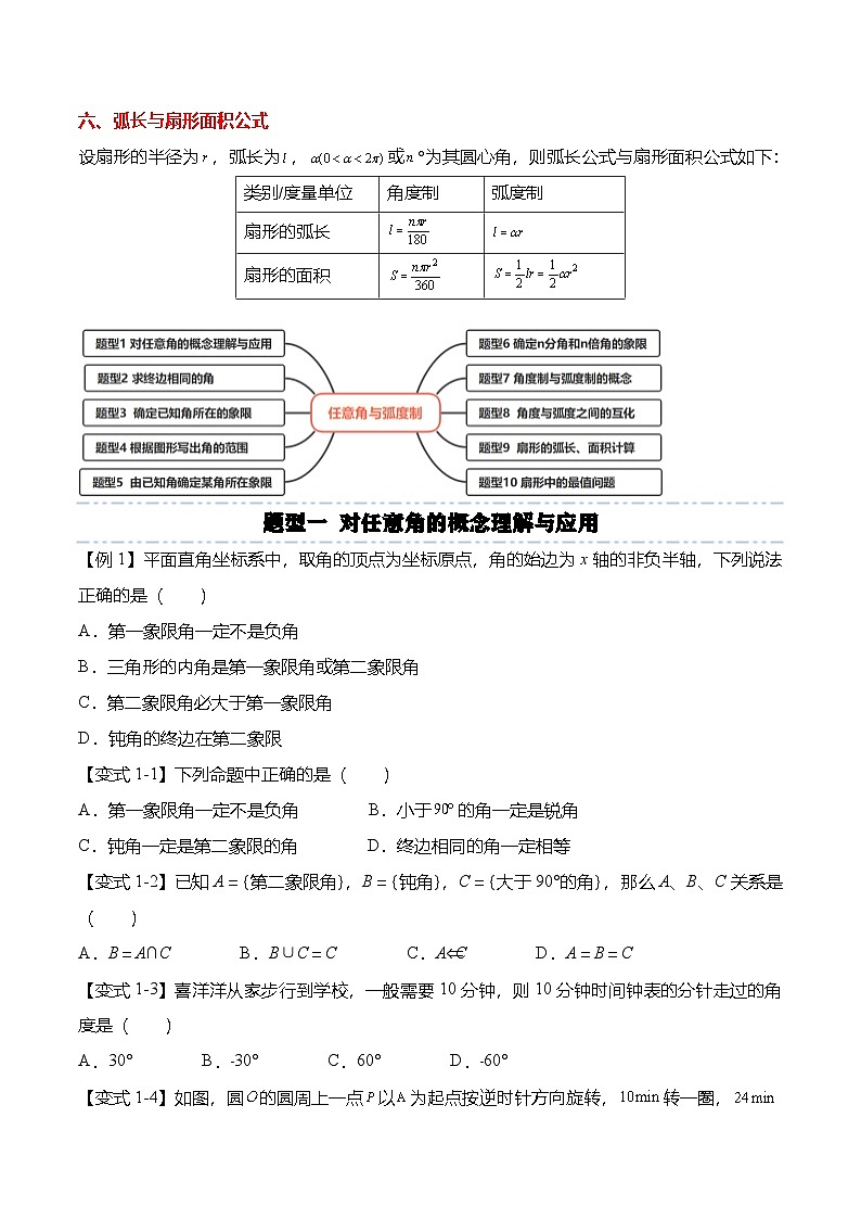 人教A版必修一高一数学上册考点归纳同步讲与练 5.1 任意角与弧度制（原卷版）第3页