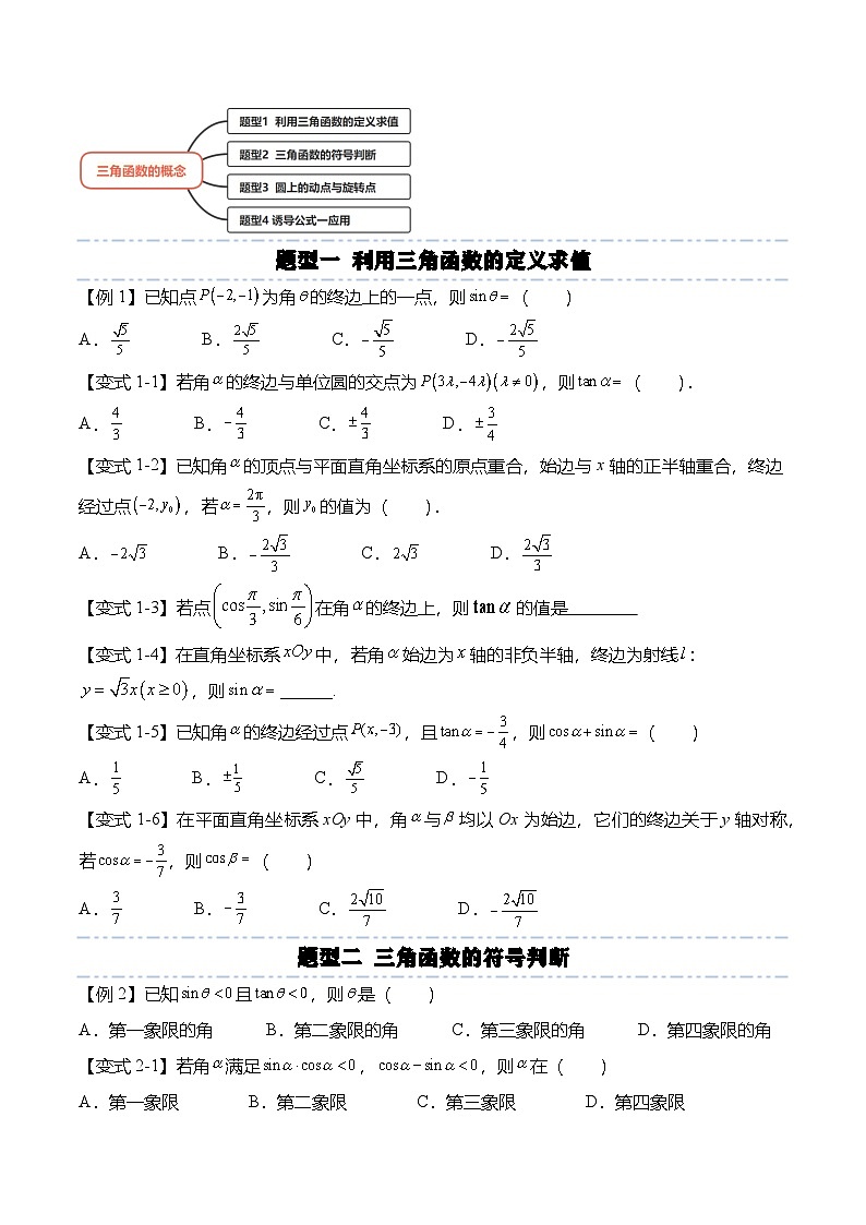 人教A版必修一高一数学上册考点归纳同步讲与练 5.2.1 三角函数的概念（原卷版）第3页
