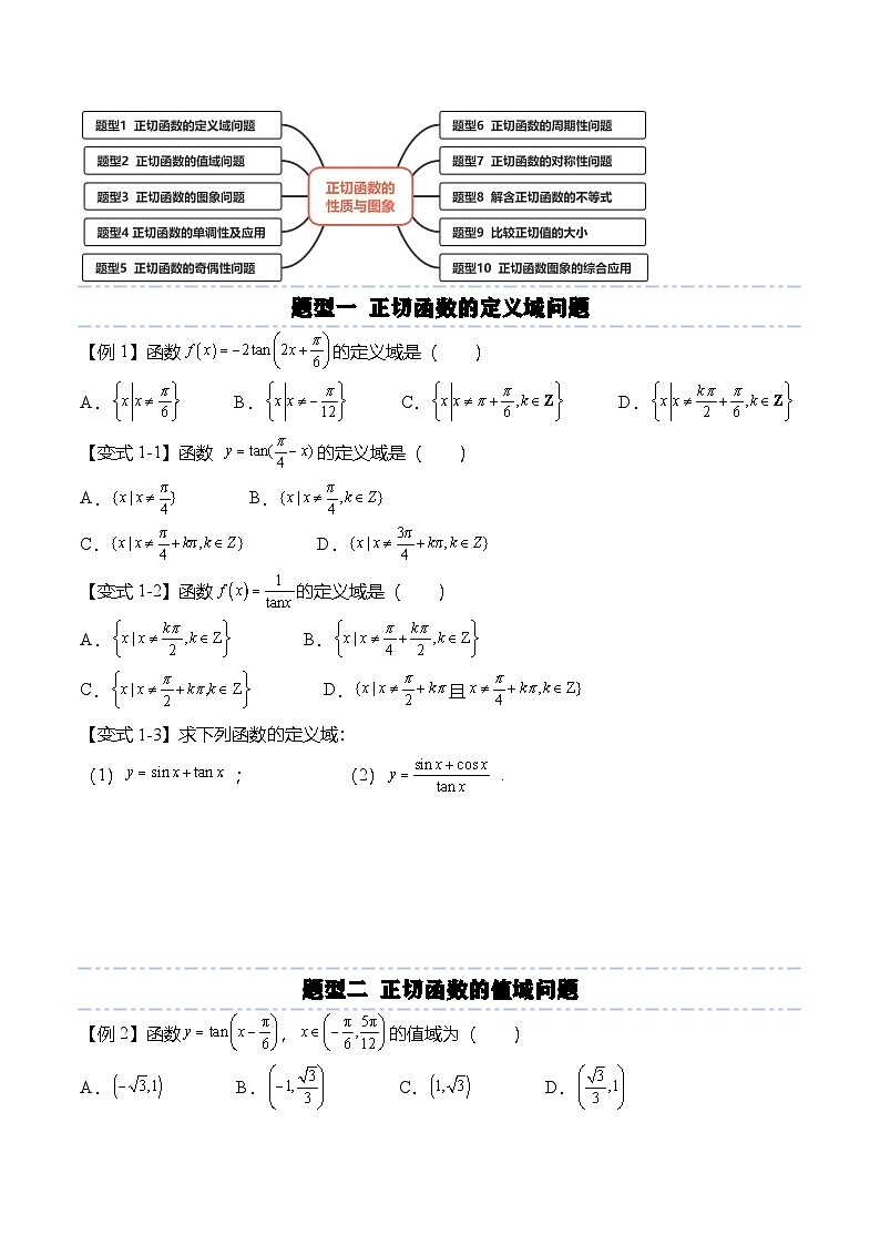 人教A版必修一高一数学上册考点归纳同步讲与练 5.4.3 正切函数的性质与图象（原卷版）第2页