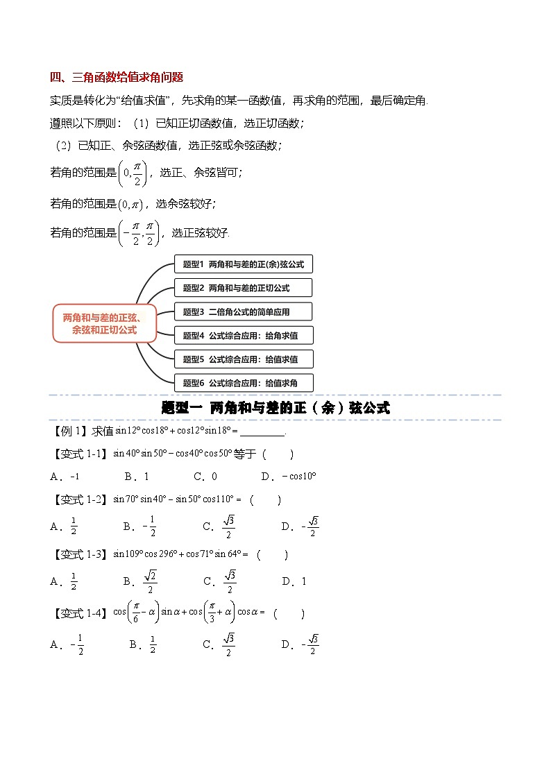 人教A版必修一高一数学上册考点归纳同步讲与练 5.5.1 两角和与差的正弦、余弦和正切公式（原卷版）第2页