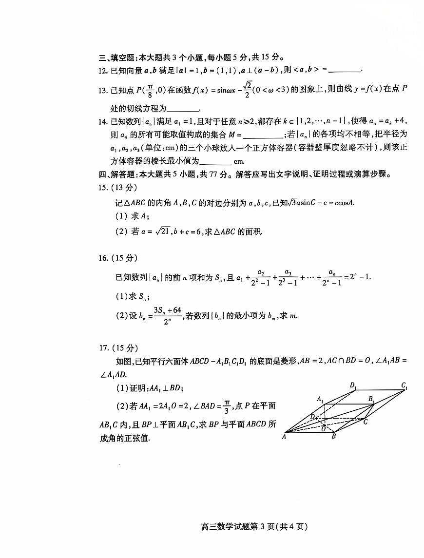山东省潍坊市2024-2025学年高三上学期期中考试数学试卷+答案第3页