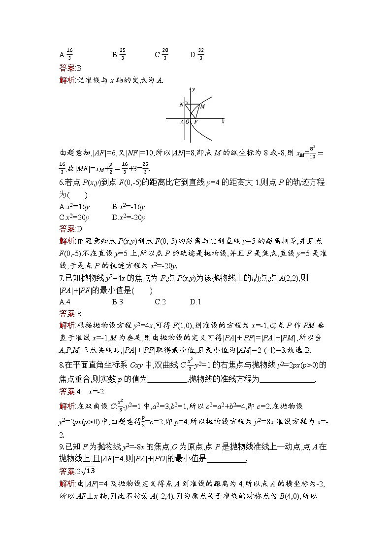 高二数学选择性必修第一册同步训练试题（人教A版2019）3-3-1抛物线及其标准方程（Word版附解析）第2页