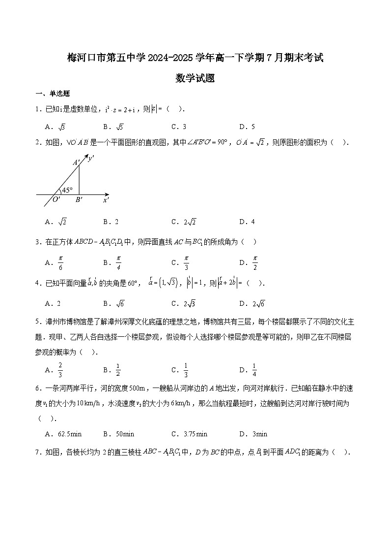吉林省梅河口市第五中学2024-2025学年高一下学期期末考试数学试卷（Word版附解析）第1页