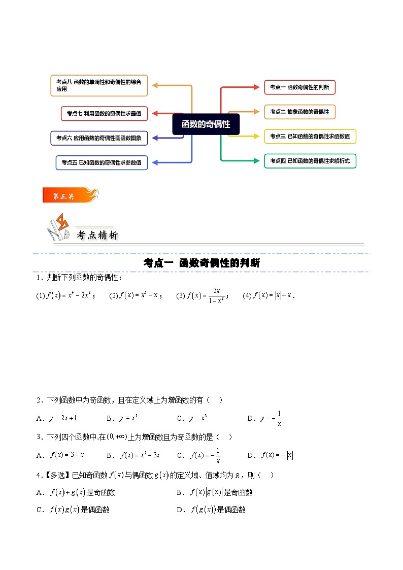 （人教A版）必修一高一数学上册同步考点通关练习09 函数的奇偶性（原卷版）第2页