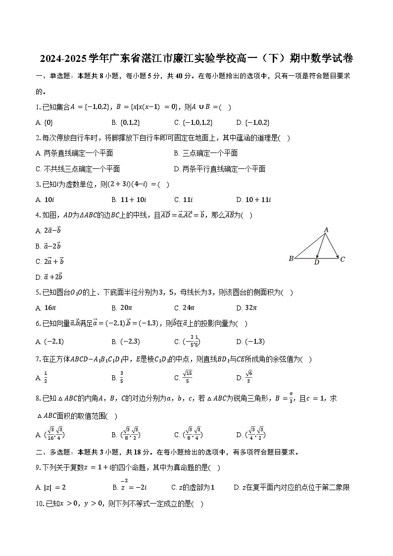 2024-2025学年广东省湛江市廉江实验学校高一（下）期中数学试卷（含解析）第1页