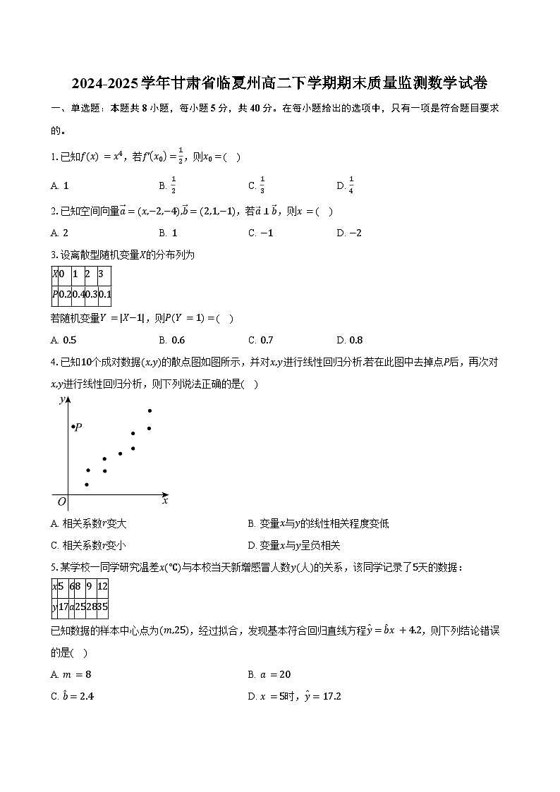 2024-2025学年甘肃省临夏州高二下学期期末质量监测数学试卷第1页