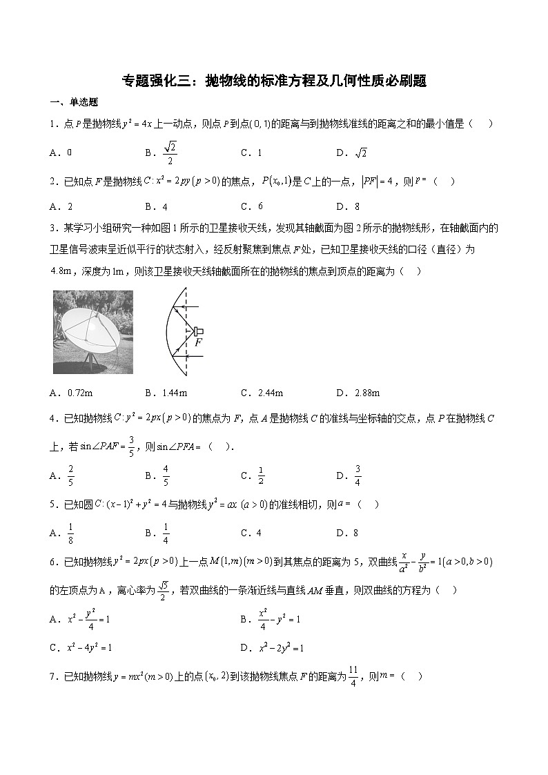 （人教A版）选择性必修一高二数学上册期末复习 专题强化练习03 抛物线的标准方程及几何性质提升必刷题（含答案）第1页