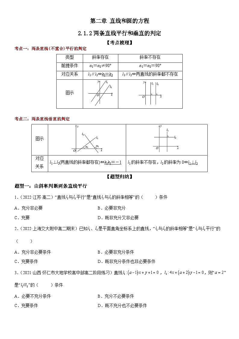 （人教A版）选择性必修一高二数学上册同步精讲精练2.1.2 两条直线平行和垂直的判定（含答案）第1页