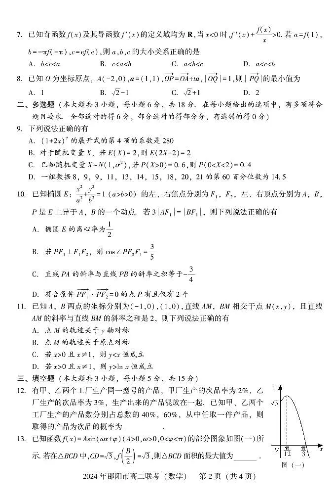 湖南省邵阳市2023-2024学年高二下学期7月期末联考数学试卷+答案第2页