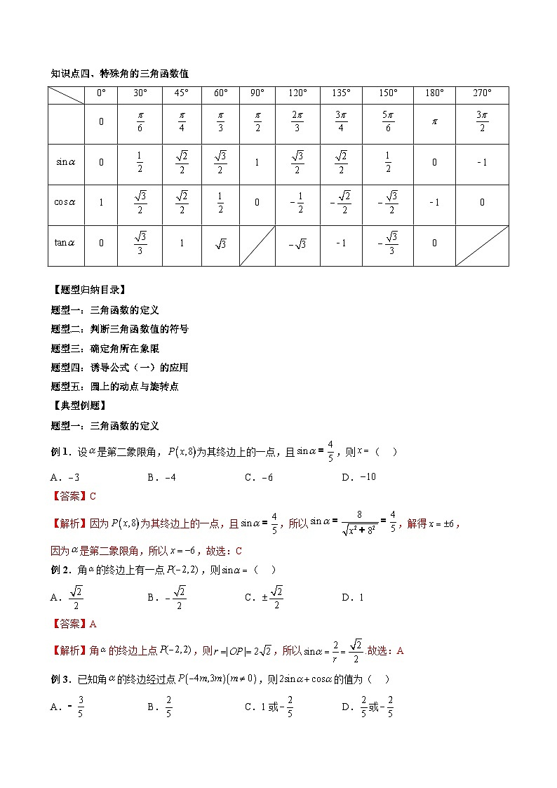 （人教A版）必修一高一数学上册同步题型讲练+同步检测5.2.1 三角函数的概念（教师版）第2页