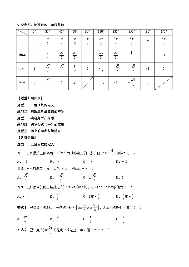 （人教A版）必修一高一数学上册同步题型讲练+同步检测5.2.1 三角函数的概念（原卷版）第2页