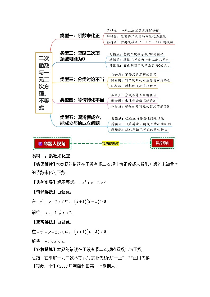 2.3二次函数与一元二次方程、不等式【错题归纳】（我的错题本）人教A必修一第2页