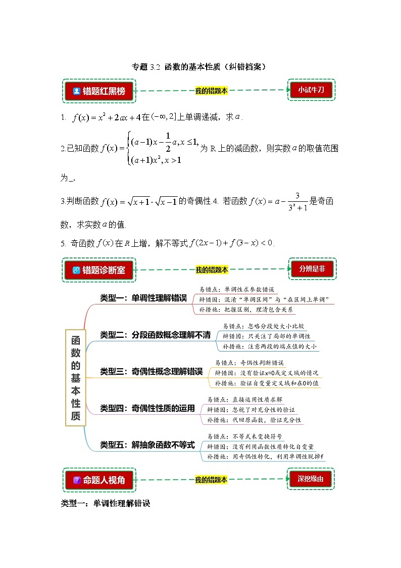 3.2函数的基本性质【错题归纳】（我的错题本）人教A必修一第1页