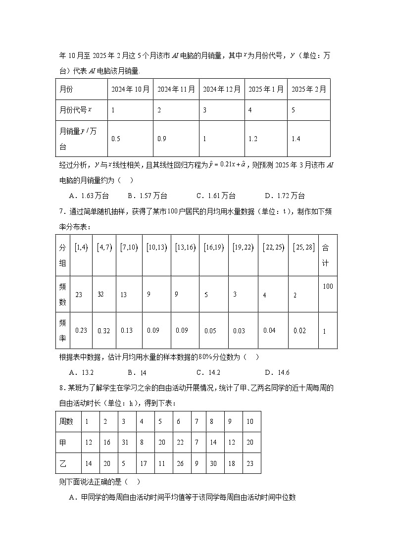 2026年高考数学一轮复习分层练习(基础题)12：统计(40题)（含答案详解）第2页