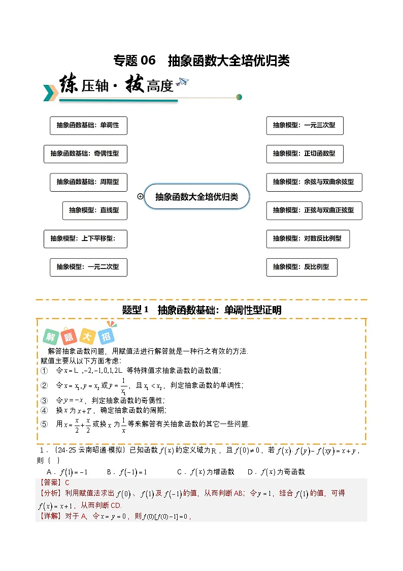 专题06 抽象函数大全培优归类（12题型）（解析版）【上好课】2026年高考数学一轮复习讲练测（全国通用）第1页