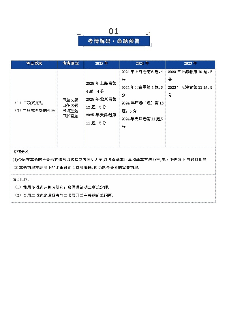 第03讲 二项式定理（复习讲义）（全国通用）（原卷版）【上好课】2026年高考数学一轮复习讲练测（全国通用）第2页