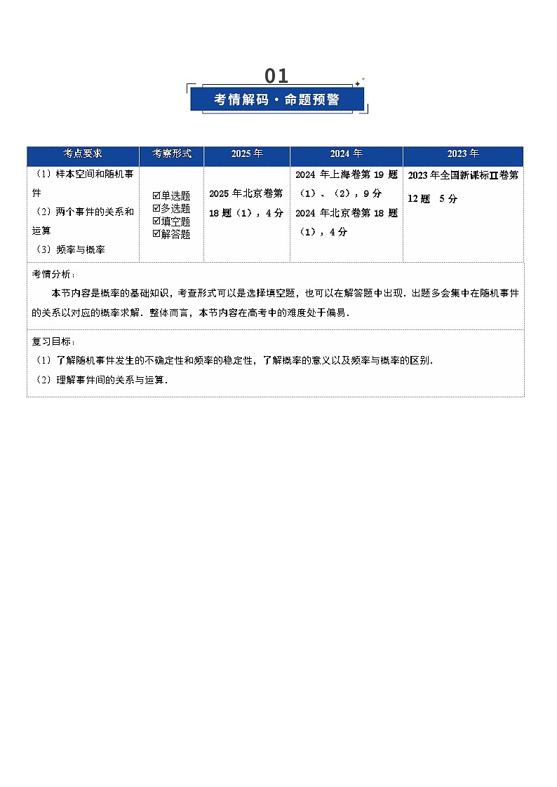 第04讲 随机事件、频率与概率（复习讲义）（全国通用）（原卷版）【上好课】2026年高考数学一轮复习讲练测（全国通用）第2页