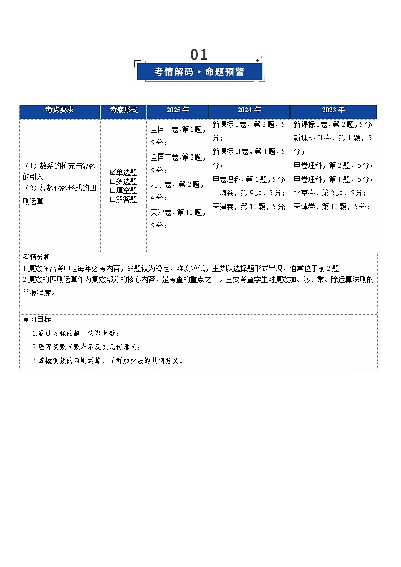 第04讲 复数（复习讲义）（全国通用）（原卷版）【上好课】2026年高考数学一轮复习讲练测（全国通用）第2页
