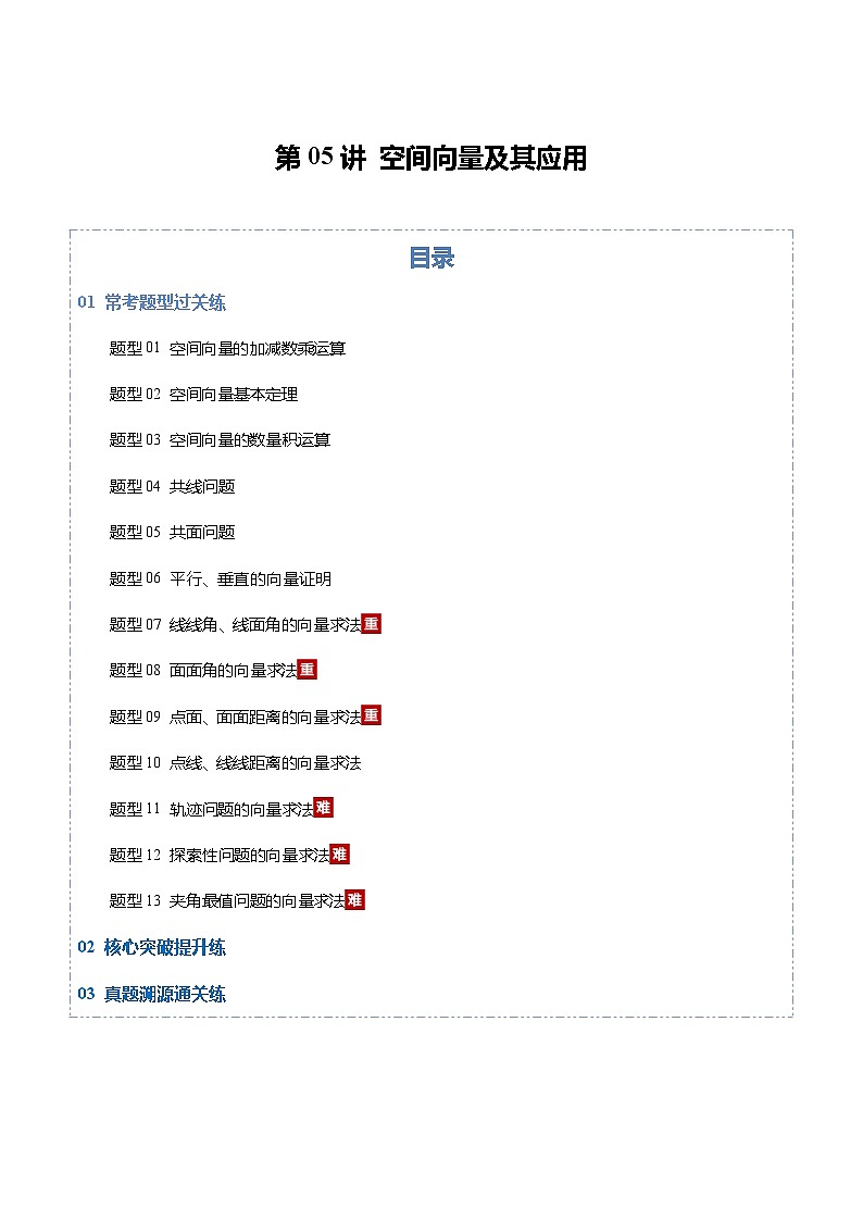 第05讲 空间向量及其应用（专项训练）（全国通用） （解析版）【上好课】2026年高考数学一轮复习讲练测（全国通用）第1页
