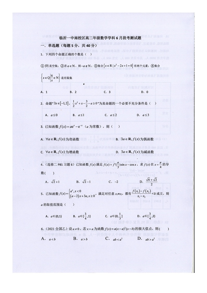 山东省临沂市第一中学南校区2024-2025学年高二下学期6月月考数学试卷第1页