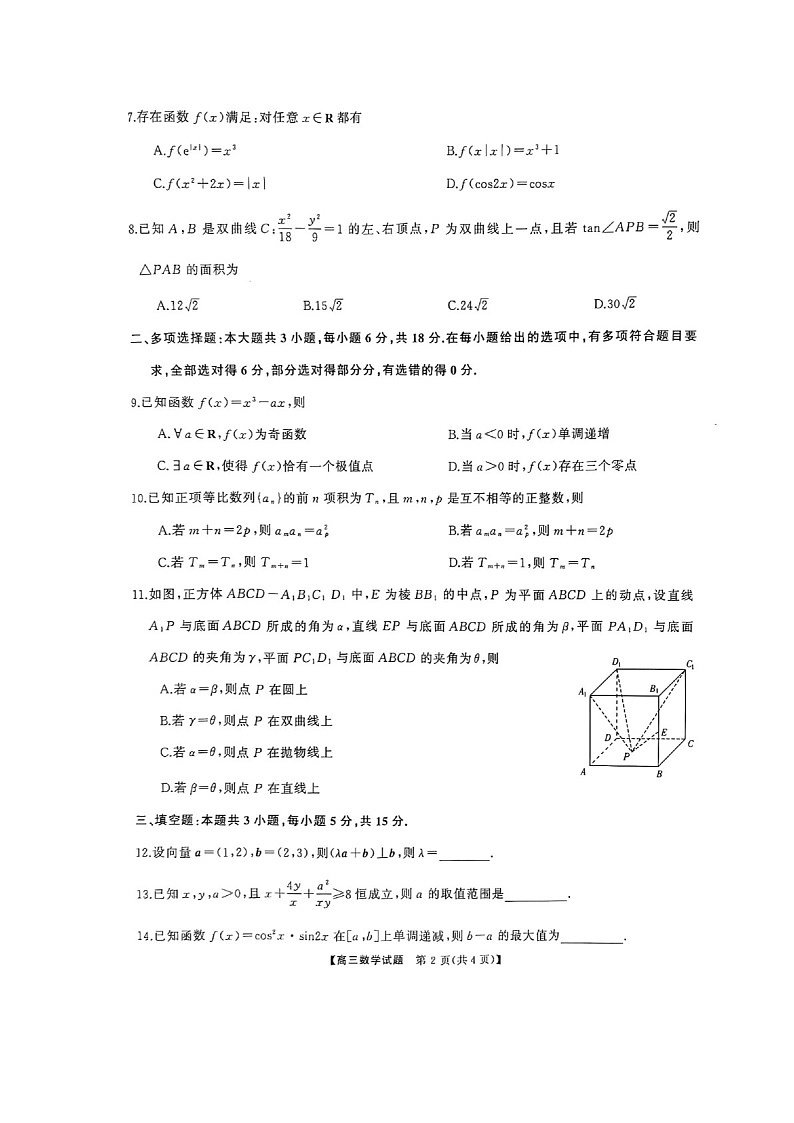 2025届湖南省天壹名校联盟高三下学期10月联考-数学试题（含答案）第2页