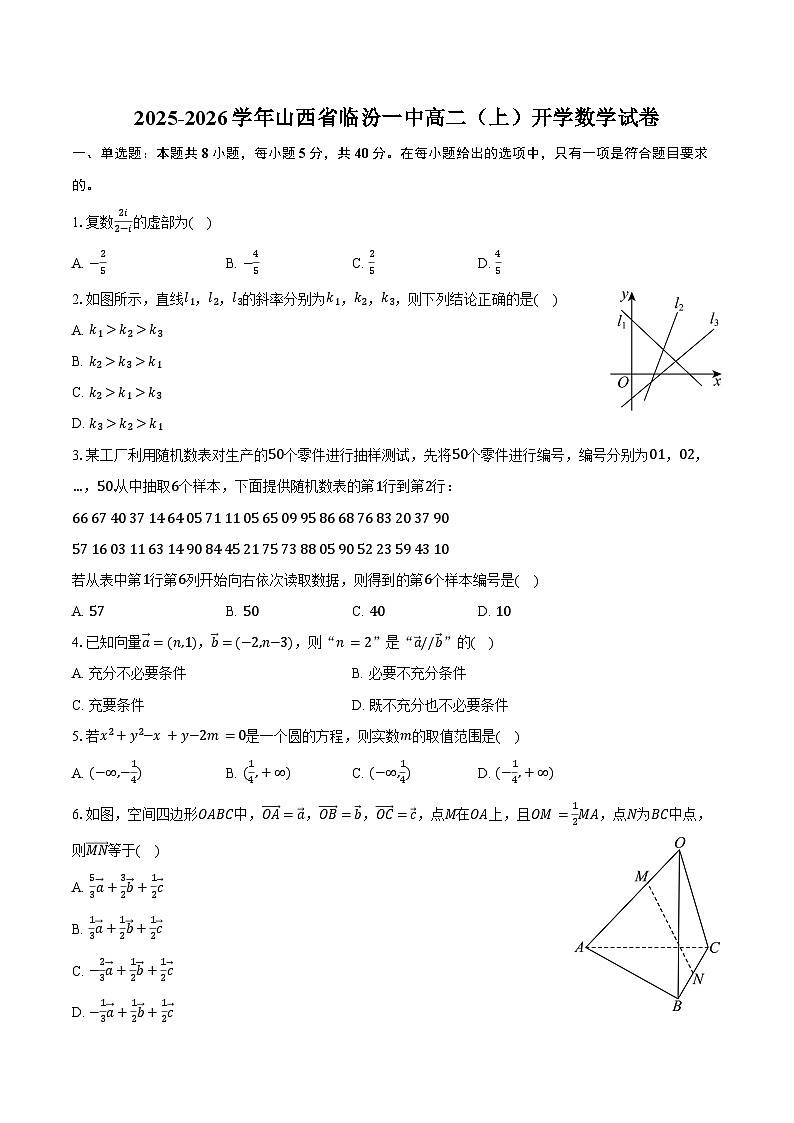 2025-2026学年山西省临汾一中高二（上）开学数学试卷（含答案）第1页
