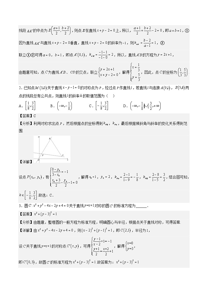 （人教A版）选择性必修一高二数学上册期末专题强化练习01 对称问题（解析版）第2页