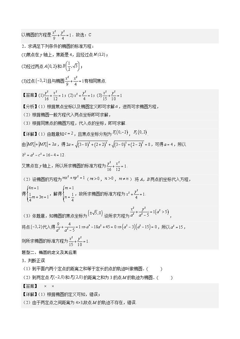 （人教A版）选择性必修一高二数学上册同步讲义+达标检测3.1.1 椭圆及其标准方程（解析版）第2页