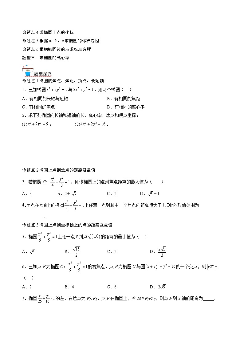 （人教A版）选择性必修一高二数学上册同步讲义+达标检测3.1.2 椭圆的简单几何性质（原卷版）第2页