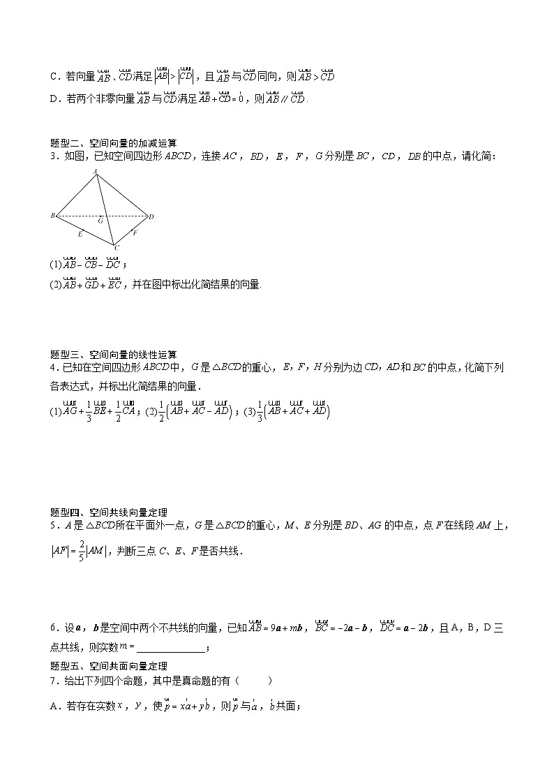 （人教A版）选择性必修一高二数学上册同步讲义+达标检测1.1.1 空间向量及其线性运算（原卷版）第3页