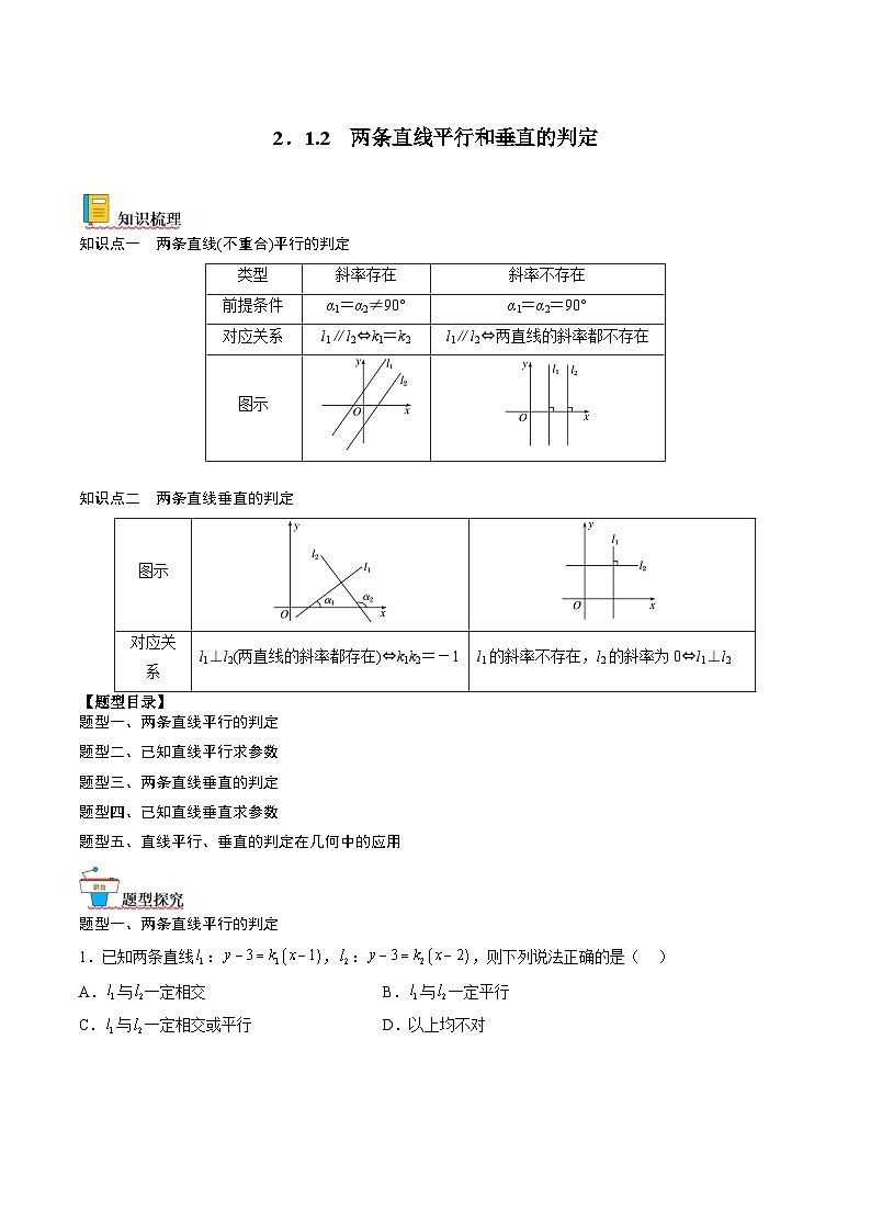 （人教A版）选择性必修一高二数学上册同步讲义+达标检测2.1.2 两条直线平行和垂直的判定（原卷版）第1页