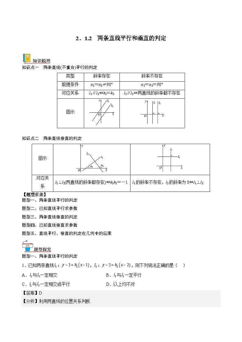 （人教A版）选择性必修一高二数学上册同步讲义+达标检测2.1.2 两条直线平行和垂直的判定（解析版）第1页