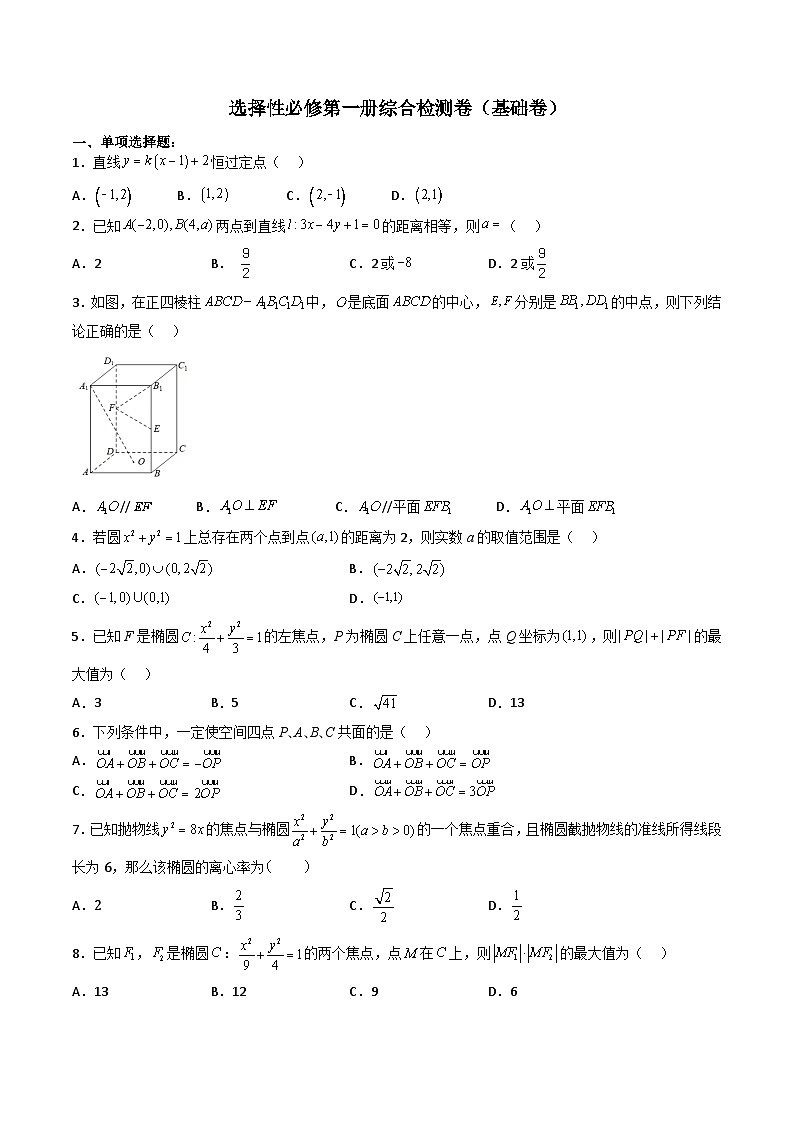 （人教A版）选择性必修一高二数学上册 综合检测必刷密卷（基础卷）(原卷版)第1页