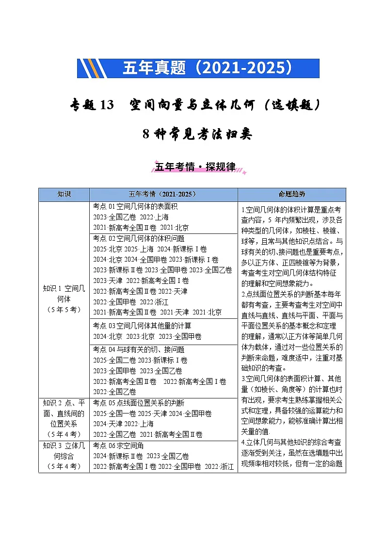 专题13 空间向量与立体几何（选填题）8种常见考法归类（解析版）第1页