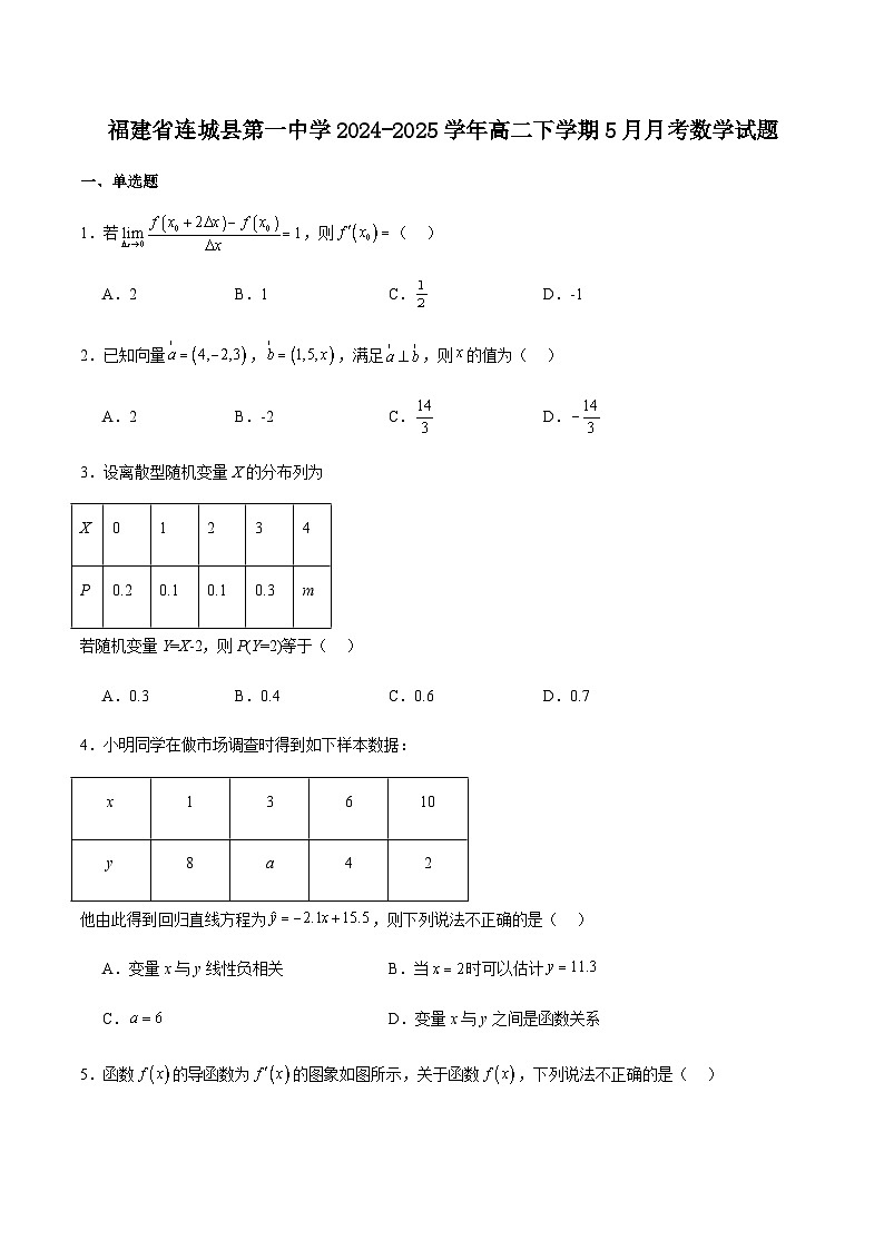 福建省龙岩市连城县第一中学2024-2025学年高二下学期5月月考2数学试卷（含答案）第1页