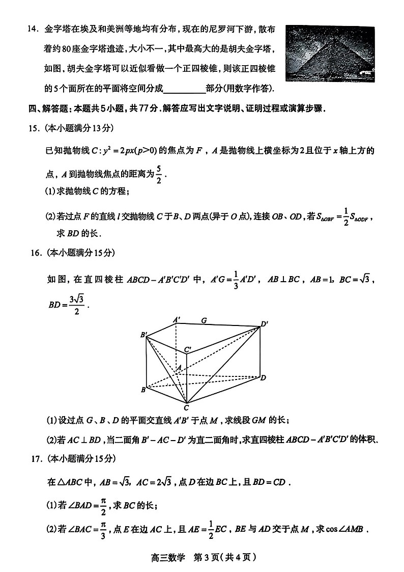 2025届河北省石家庄市高三下学期11月摸底检测-数学试卷（学生版）第3页