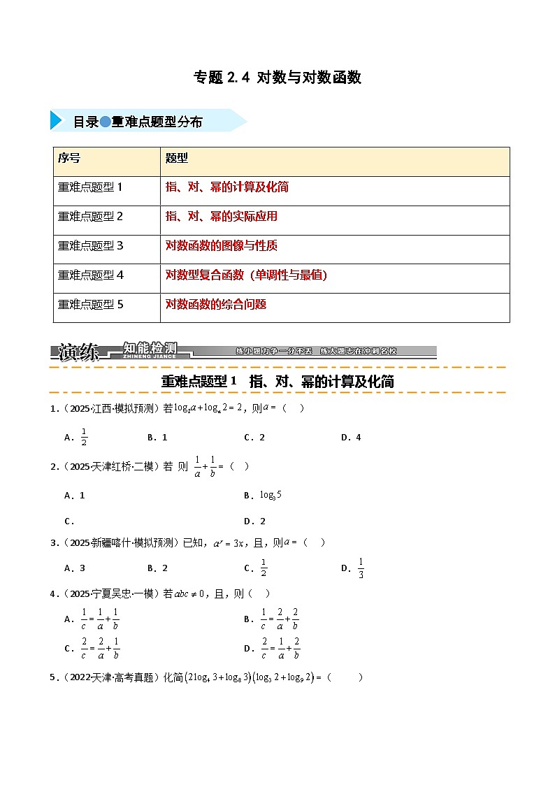 2026年高考数学第一轮复习(全国通用)专题2.4对数与对数函数(五类重难点题型精练)(学生版+解析)第1页