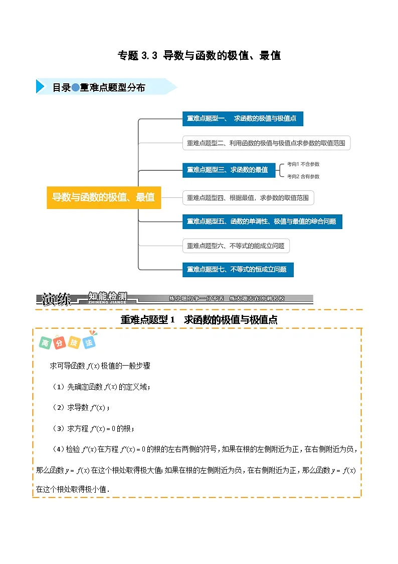 2026年高考数学第一轮复习(全国通用)专题3.3导数与函数的极值、最值(七类重难点题型精练)(学生版+解析)第1页
