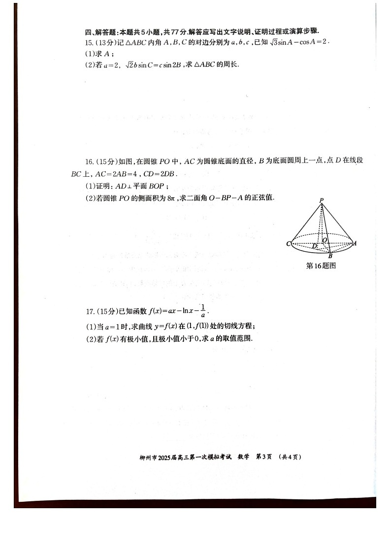 2025届广西柳州市高三下学期11月第一次模拟考-数学试题（含答案）第3页