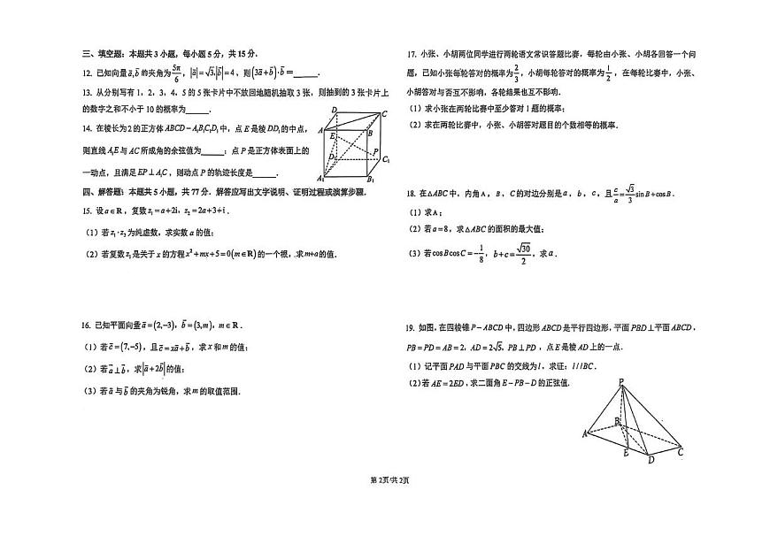 河南省濮阳市华龙区濮阳第一高级中学2025-2026学年高二上学期开学摸底检测数学试题及答案第2页