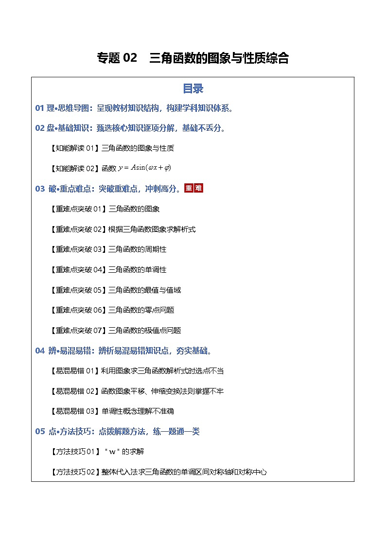 专题02  三角函数的图象与性质综合（原卷版）2026高考数学一轮复习知识清单（全国通用）第1页