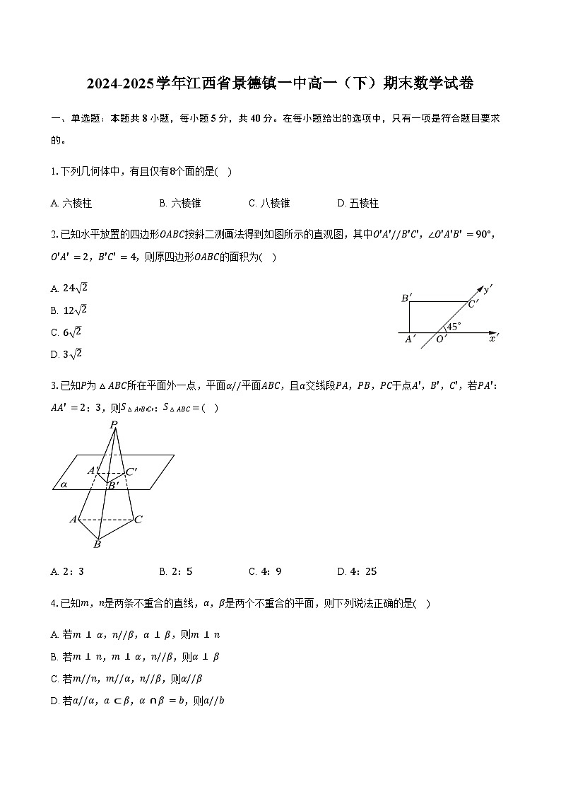 江西省景德镇一中2024-2025学年高一（下）期末数学试卷（含答案）第1页