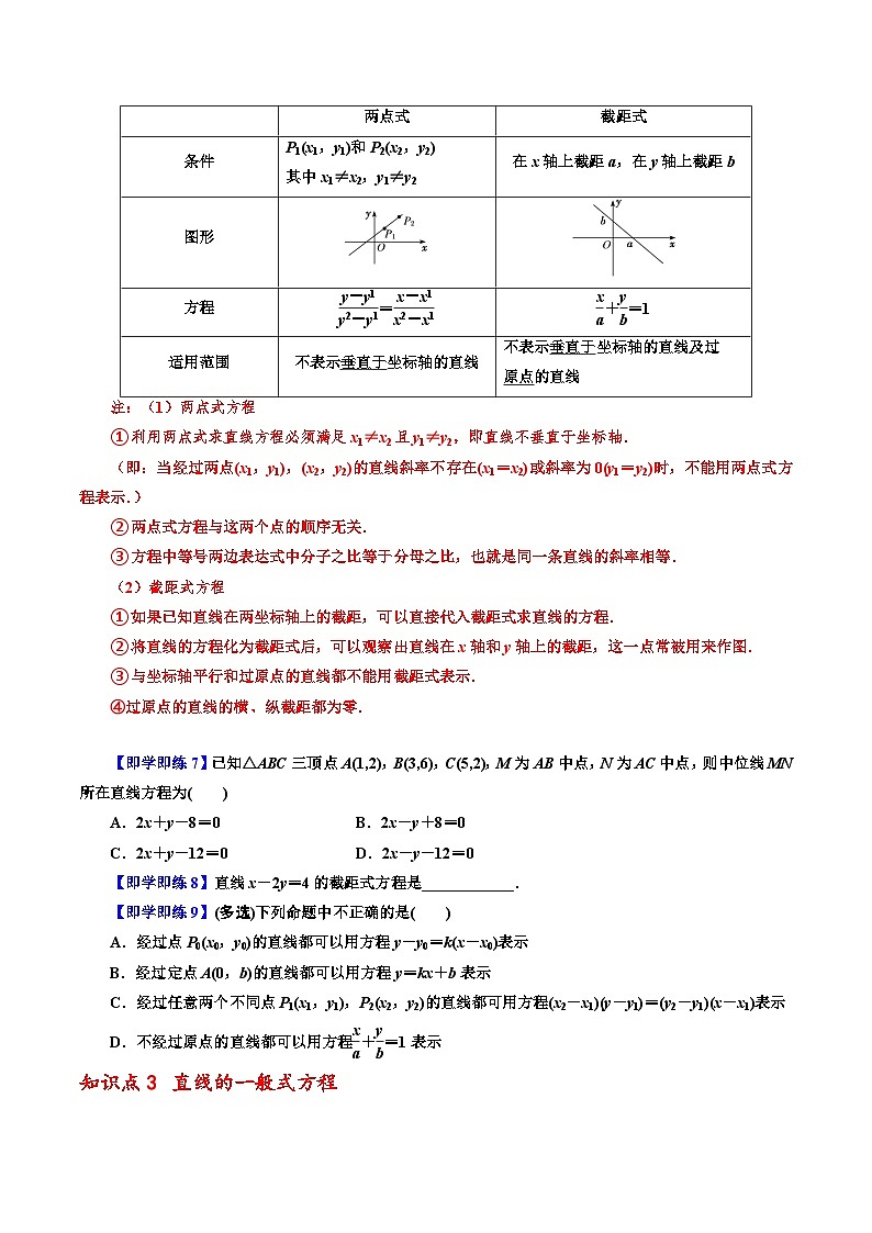 （人教A版）选择性必修一高二数学上册同步讲义+巩固练习2.2 直线的方程（原卷版） 第3页