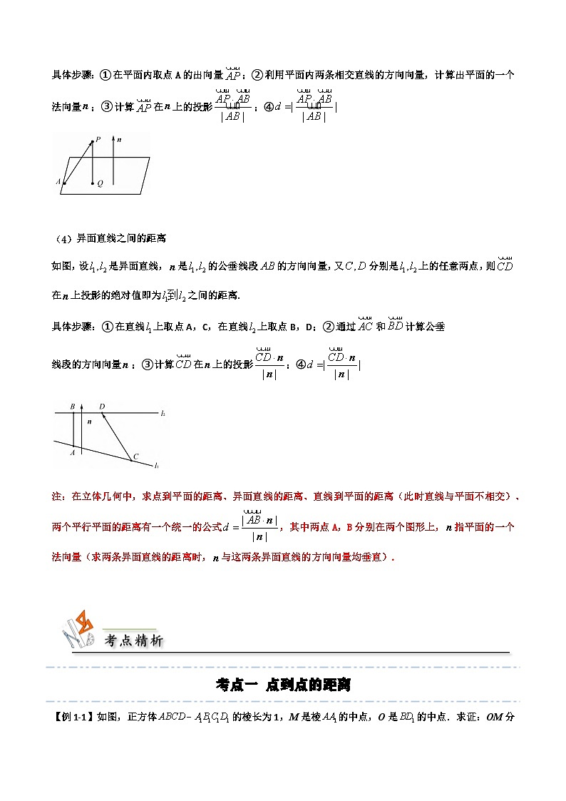 （人教A版）选择性必修一高二数学上册期末培优练习拓展一：利用空间向量计算空间中距离的四种类型（解析版） 第3页
