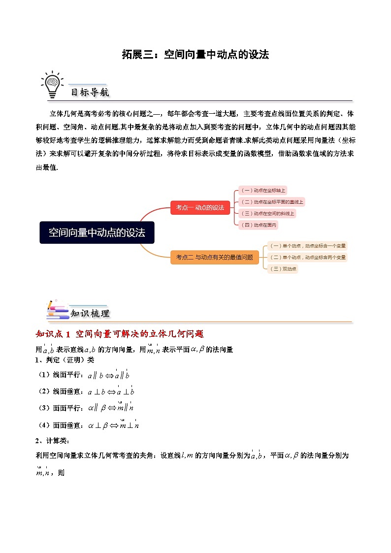 （人教A版）选择性必修一高二数学上册期末培优练习拓展三：空间向量中动点的设法（原卷版） 第1页