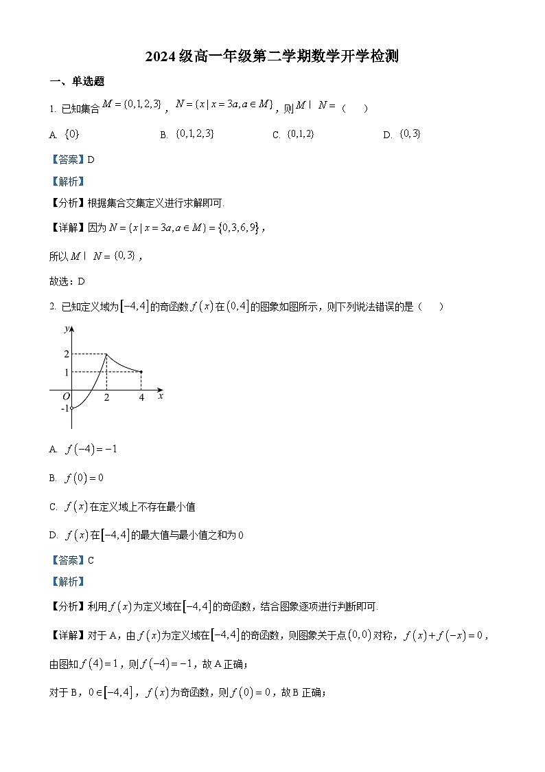 江西省上犹中学2024-2025学年高一下学期开学检测试题数学试卷+答案第1页
