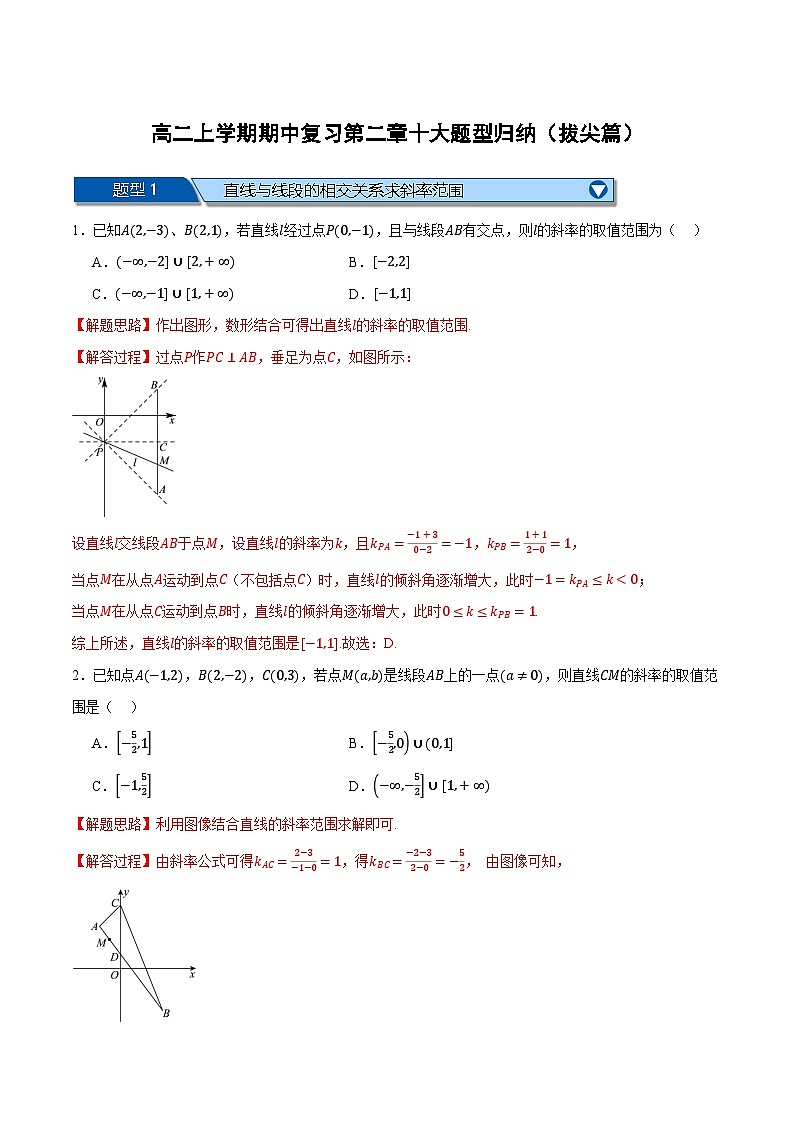 （人教A版）选择性必修一数学高二上学期期中复习【第二章 直线和圆的方程】十大题型归纳（拔尖篇）（解析版）第1页